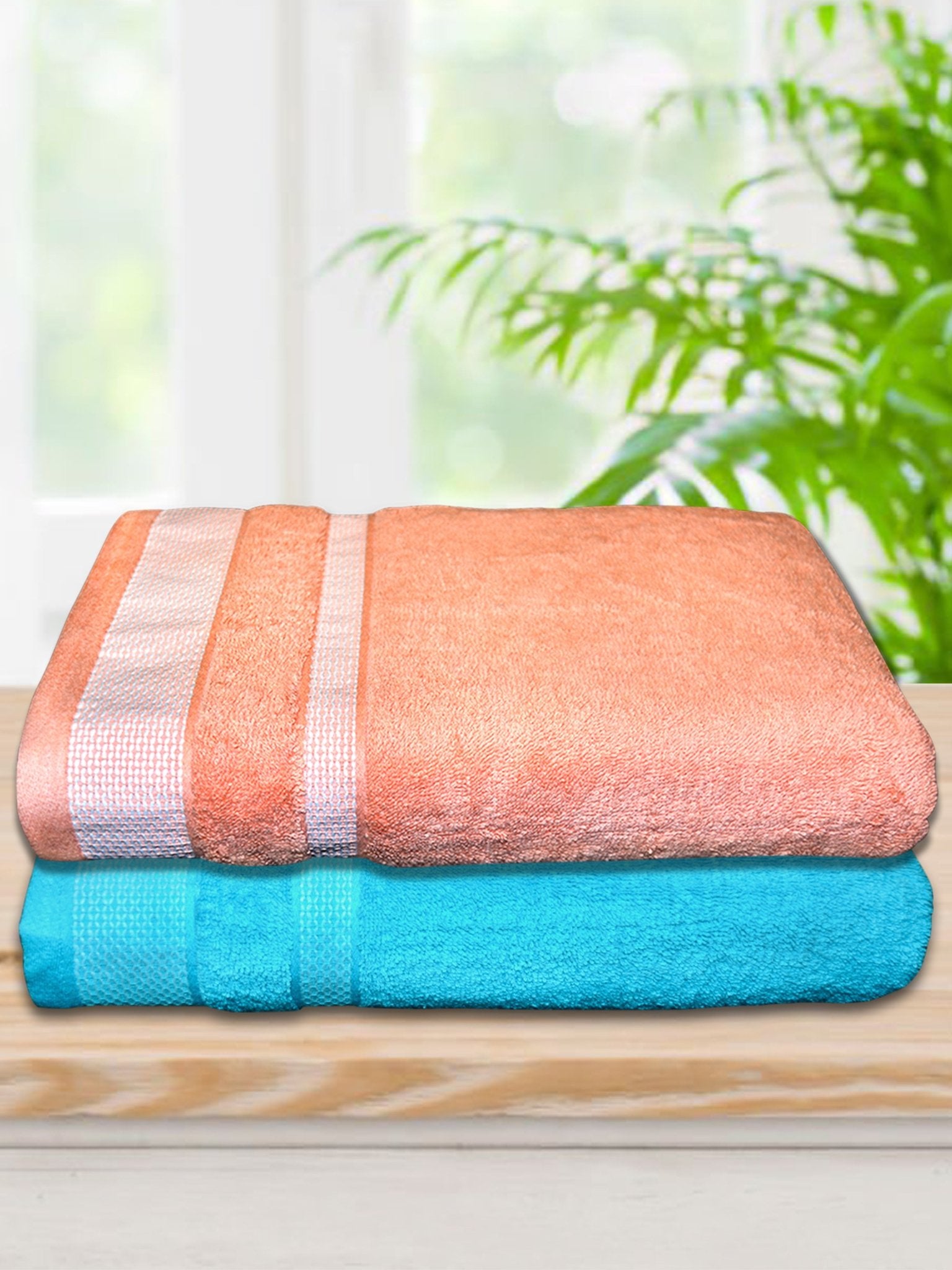Orange & Blue Premium Cotton Bath Towel (Pack of 2) by Athom Living - Athom Living