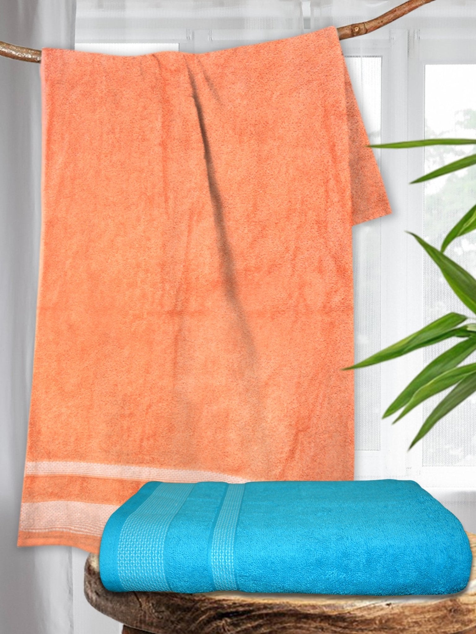 Orange & Blue Premium Cotton Bath Towel (Pack of 2) by Athom Living - Athom Living
