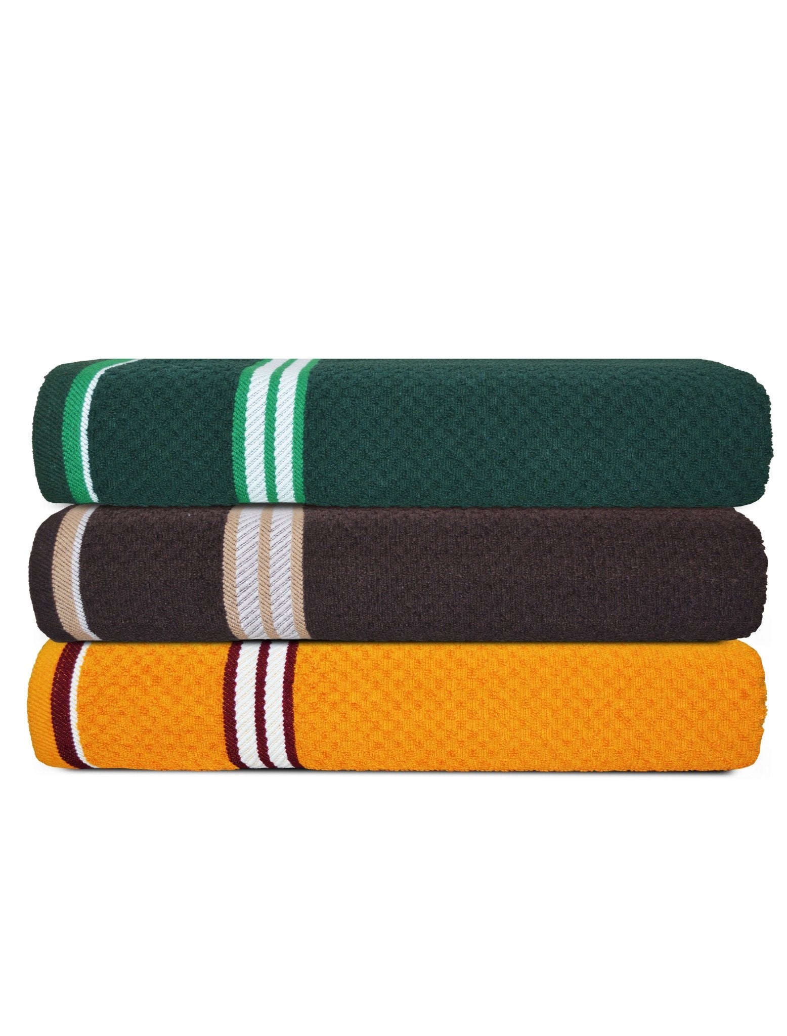 Orange Green & Brown Popcorn Textured Solid Bath Towel (Pack of 3) by Athom Living - Athom Living