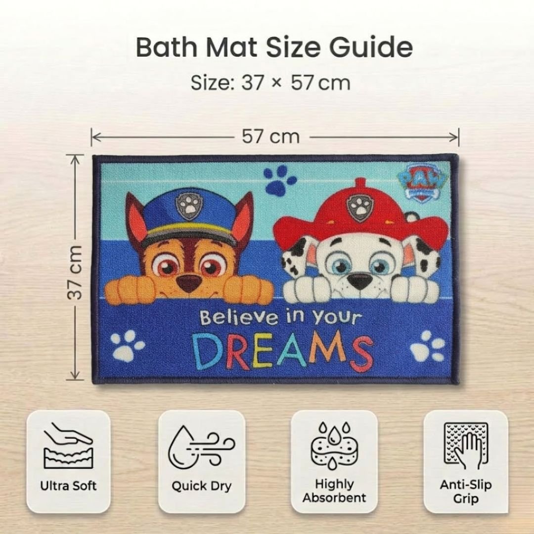 Paw Patrol "Believe In Your Dreams" Anti - Slip Kids Bathmat by Athom Living - Athom Living
