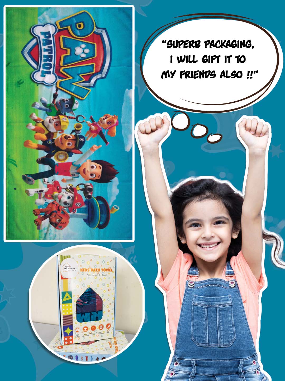 Paw Patrol Kids Cotton Bath Towel 350 GSM 60x120 cm - Athom Living