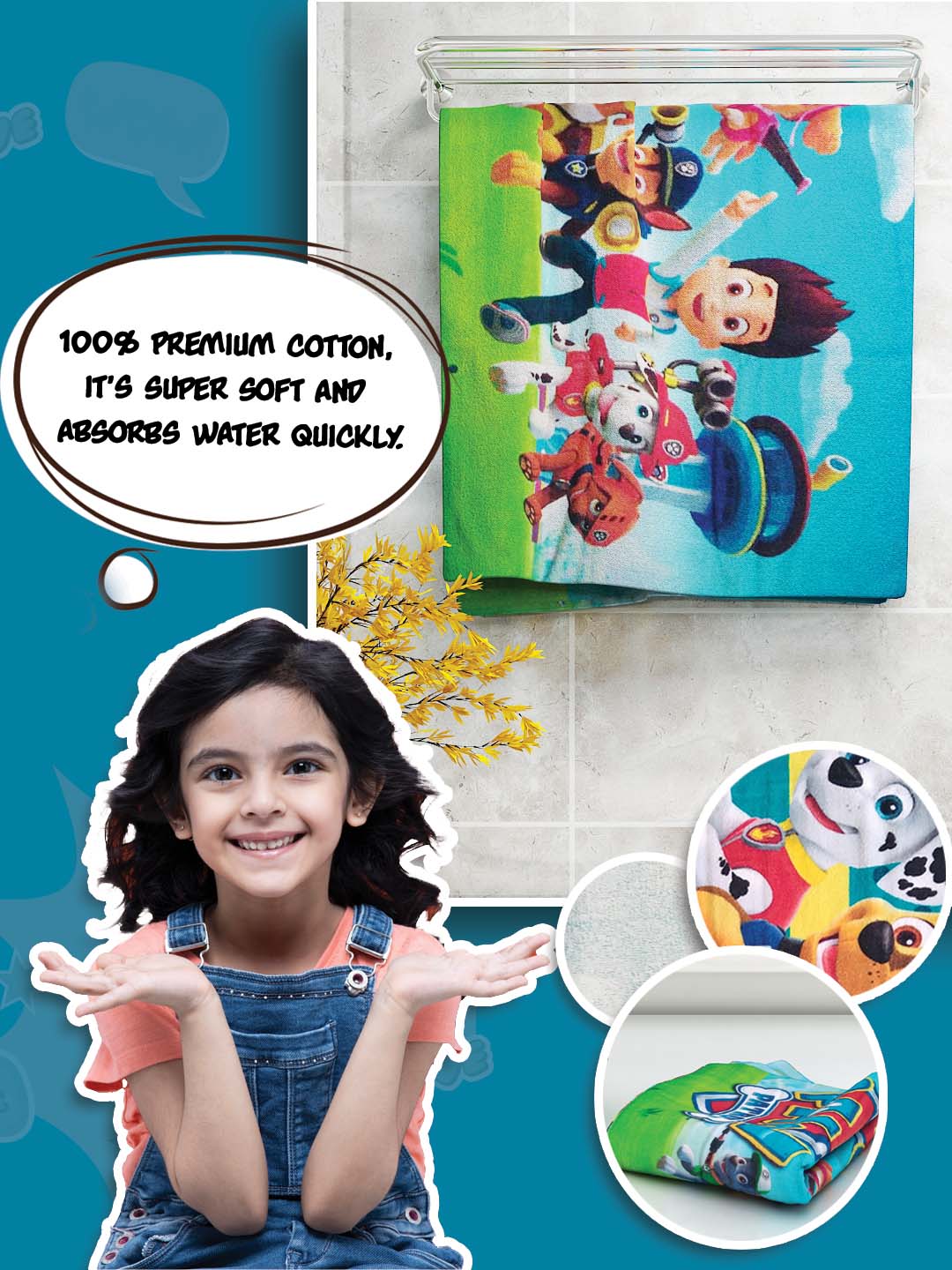 Paw Patrol Kids Cotton Bath Towel 350 GSM 60x120 cm - Athom Living