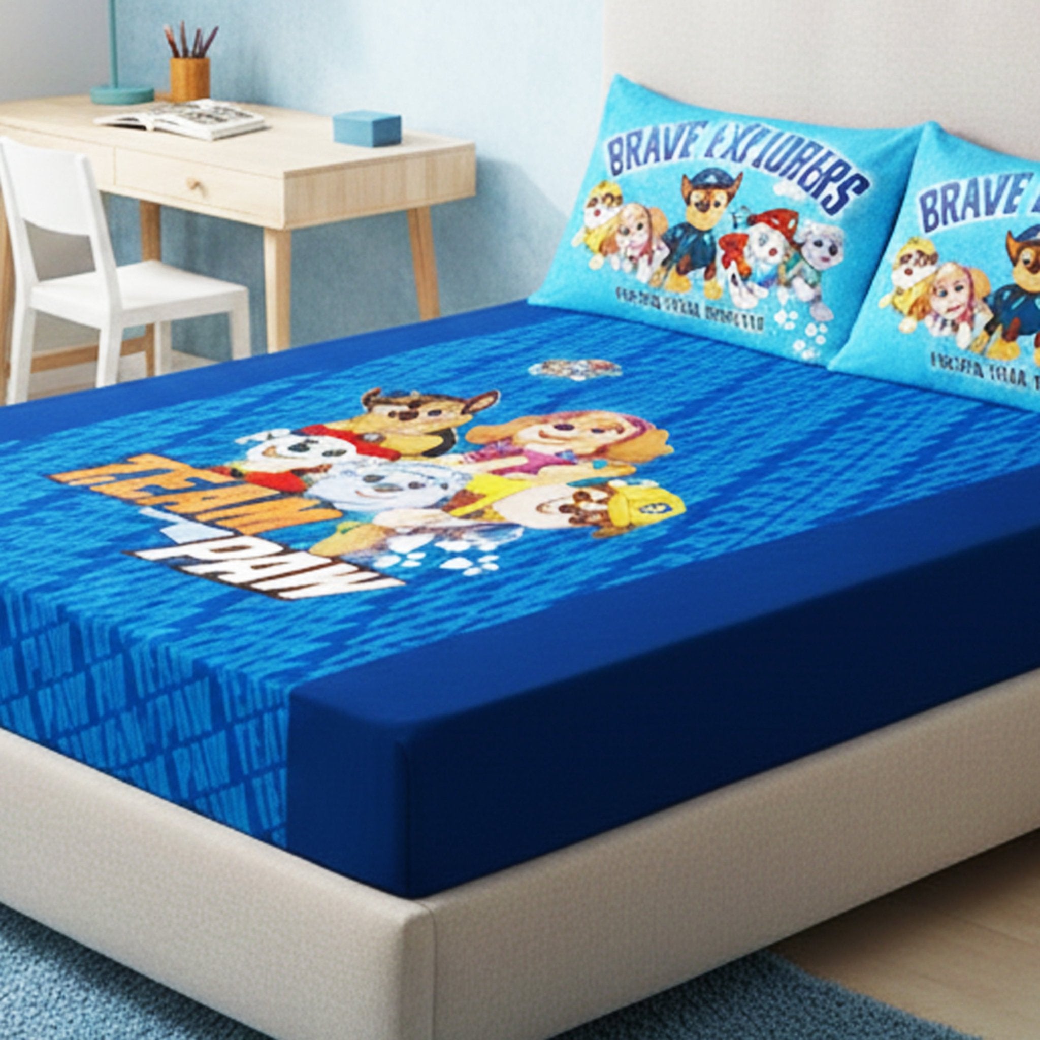 Paw Patrol Team Power Cotton Double Bedsheet with 2 Pillow Covers by Athom Living - Athom Living