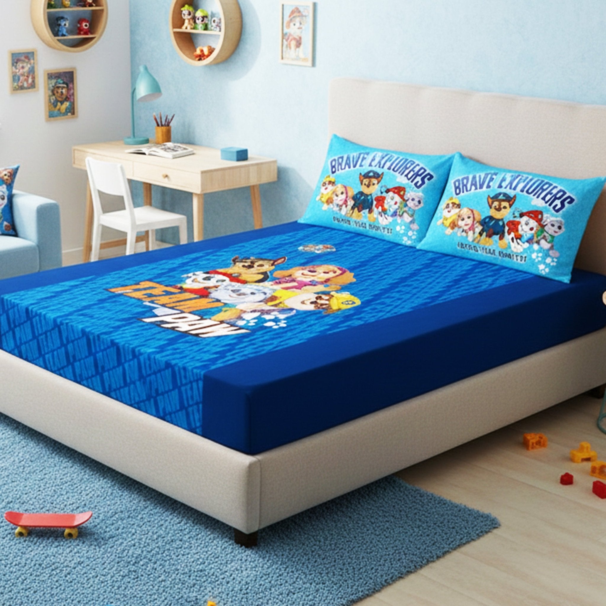 Paw Patrol Team Power Cotton Double Bedsheet with 2 Pillow Covers by Athom Living - Athom Living