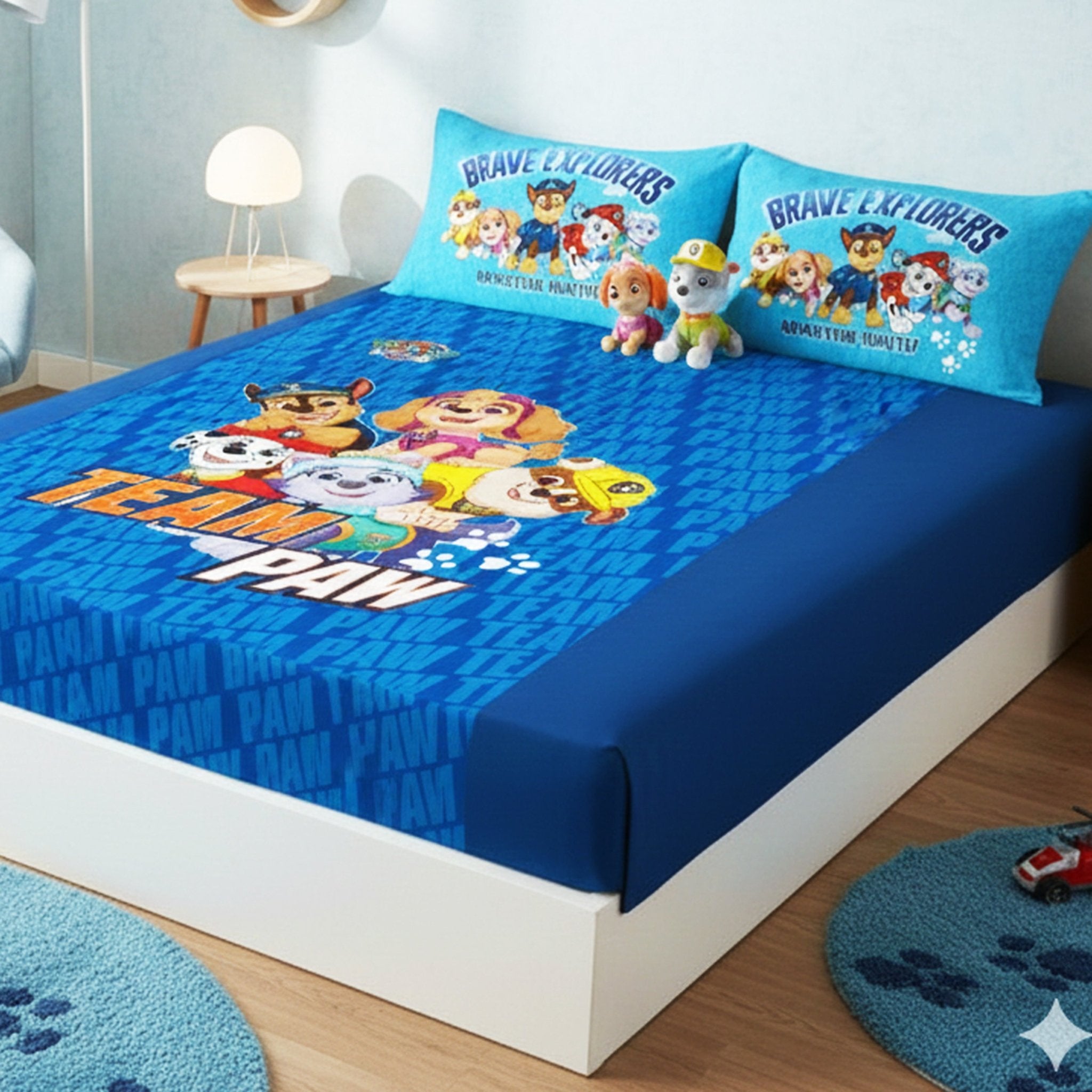 Paw Patrol Team Power Cotton Double Bedsheet with 2 Pillow Covers by Athom Living - Athom Living