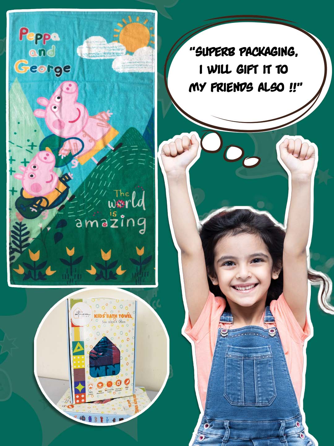 Peppa Pig Amazing World Kids Cotton Bath Towel by Athom Living - Athom Living