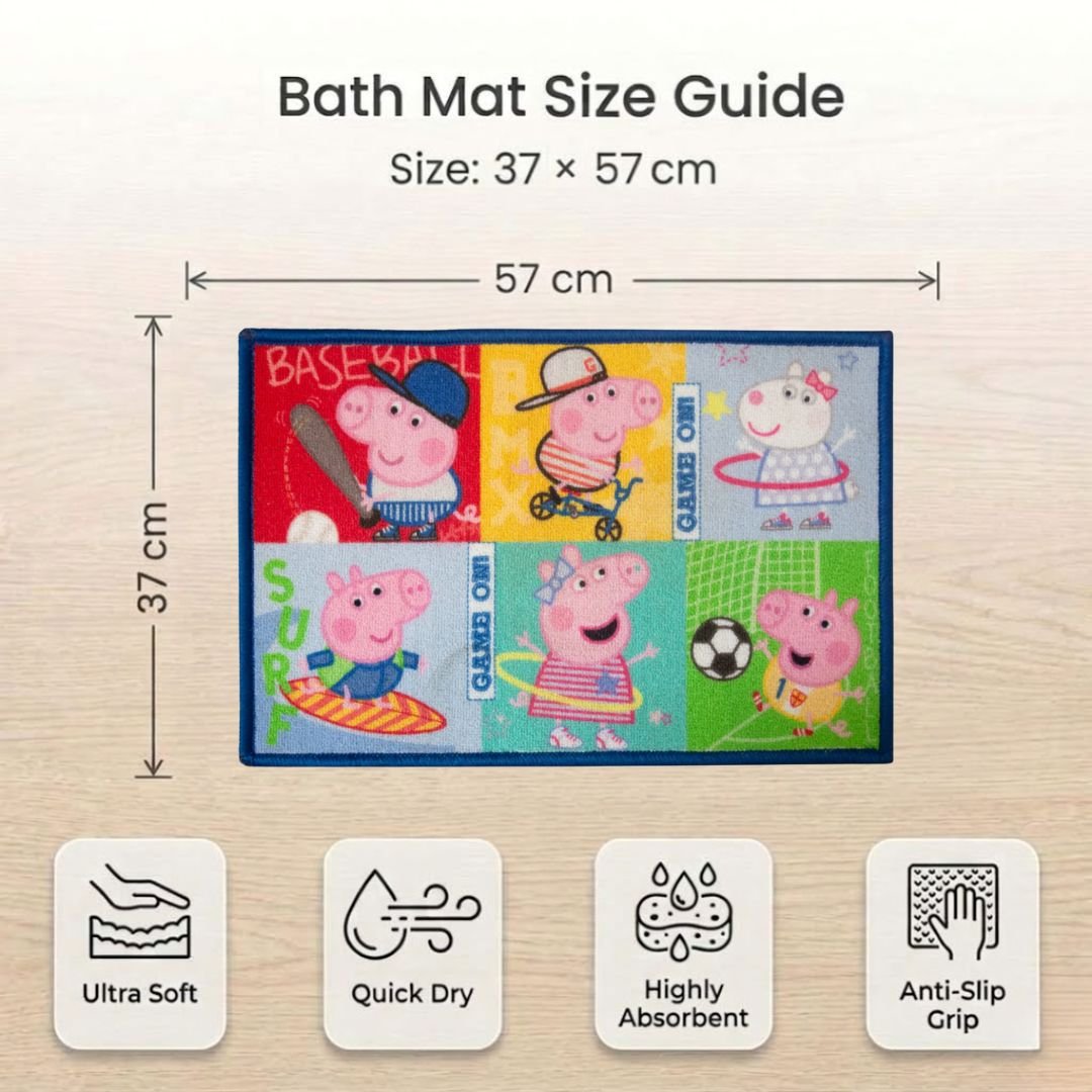 Peppa Pig Anti - Slip Bath Mat – "Baseball game on!" by Athom Living - Athom Living
