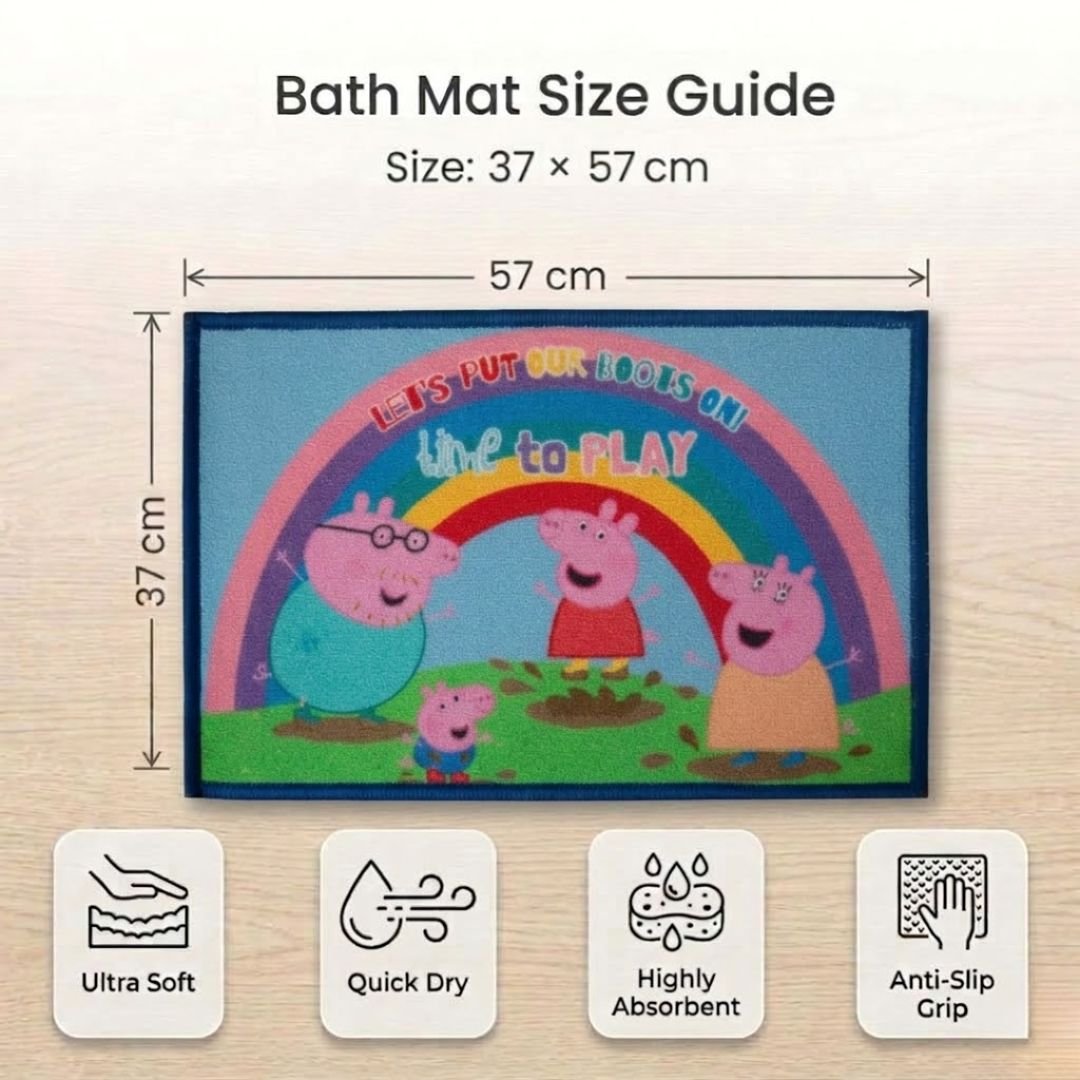 Peppa Pig Anti - Slip Kids Bath Mat – “Lets put our foot on! Time to play” by Athom Living - Athom Living