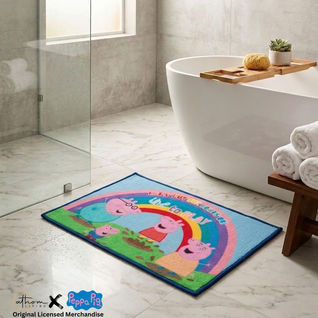 Peppa Pig Anti - Slip Kids Bath Mat – “Lets put our foot on! Time to play” by Athom Living - Athom Living