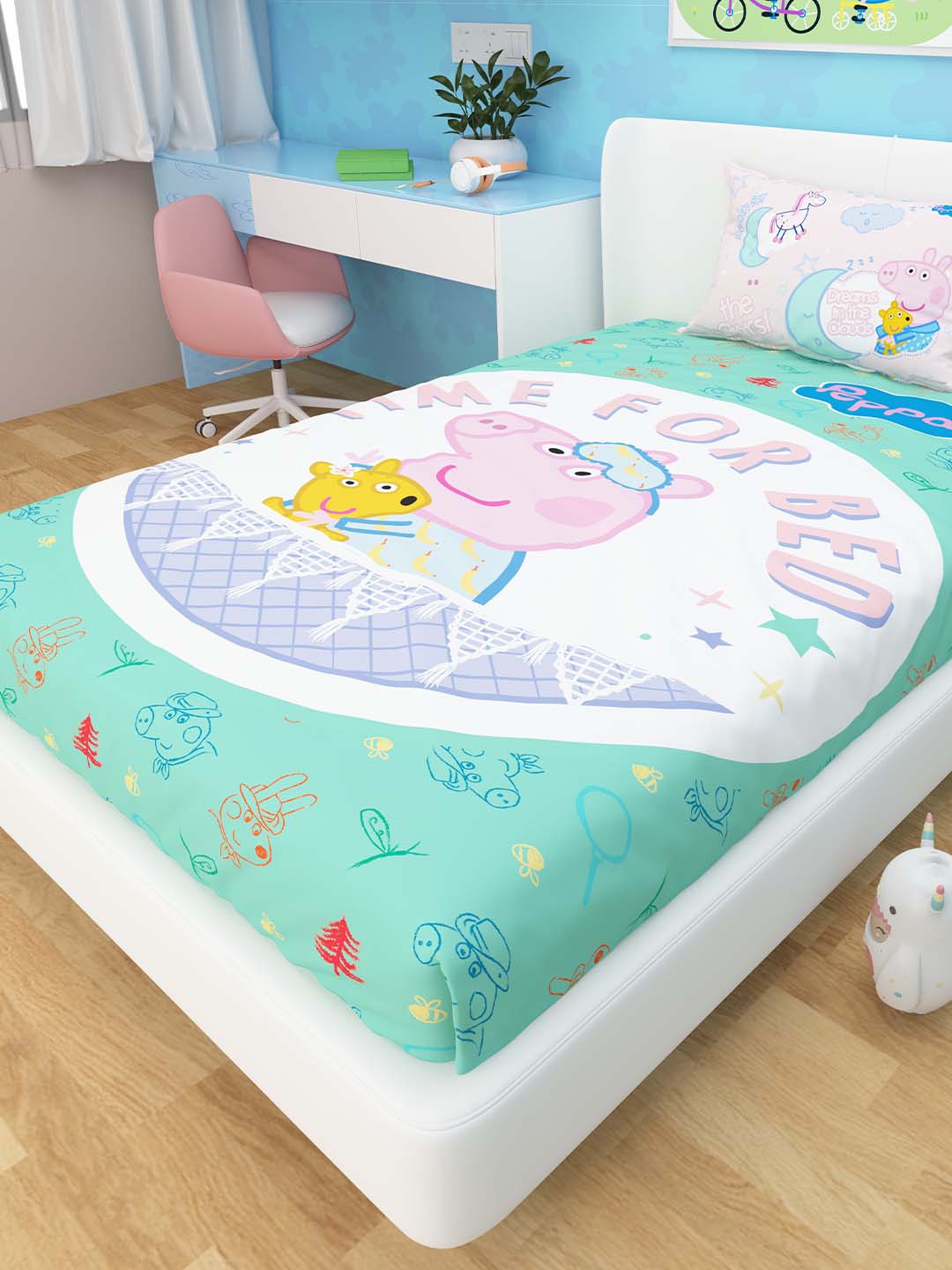 Peppa Pig Athom Living Kids Cotton Multicoloured Single bedsheet (147 x 223cm) - Athom Living