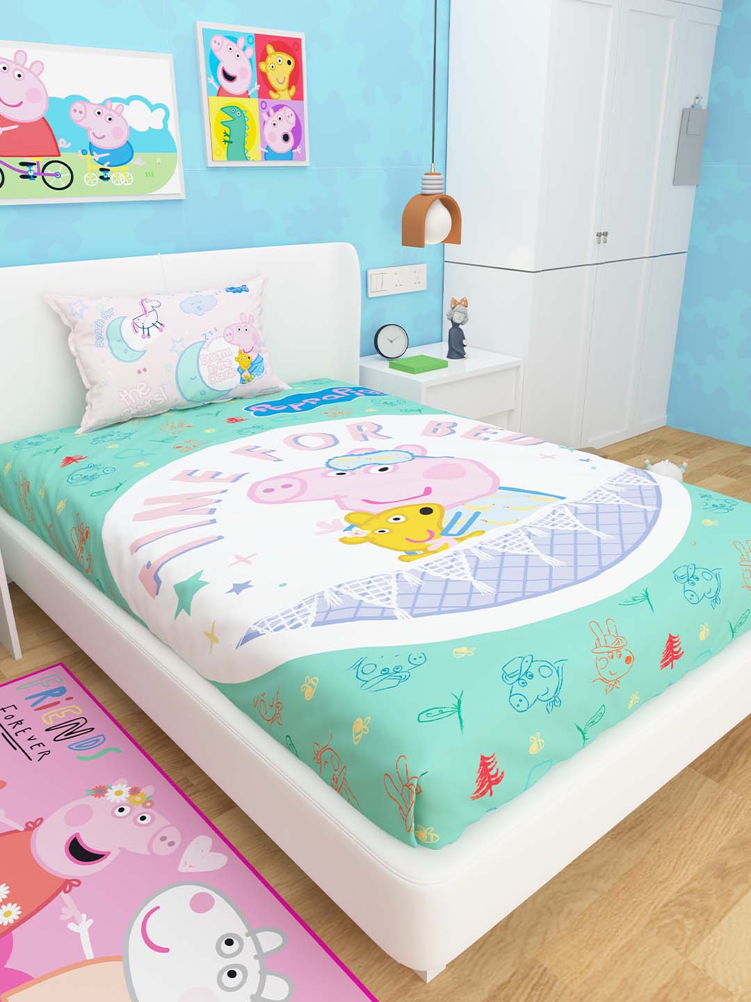 Peppa Pig Athom Living Kids Cotton Multicoloured Single bedsheet (147 x 223cm) - Athom Living
