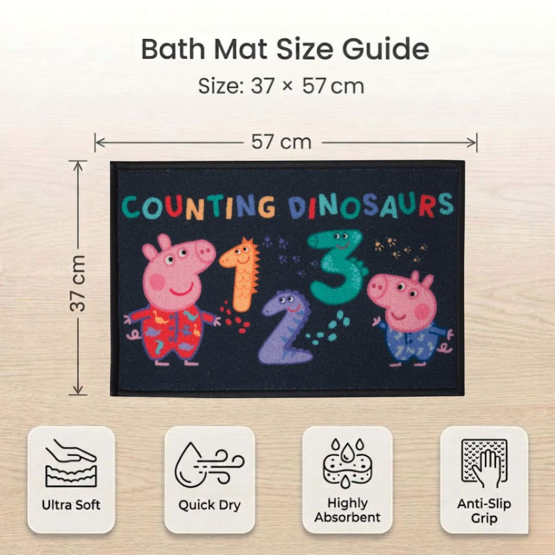 Peppa Pig "Counting Dinosaurs" Anti - Skid Kids Bathmat by Athom Living - Athom Living