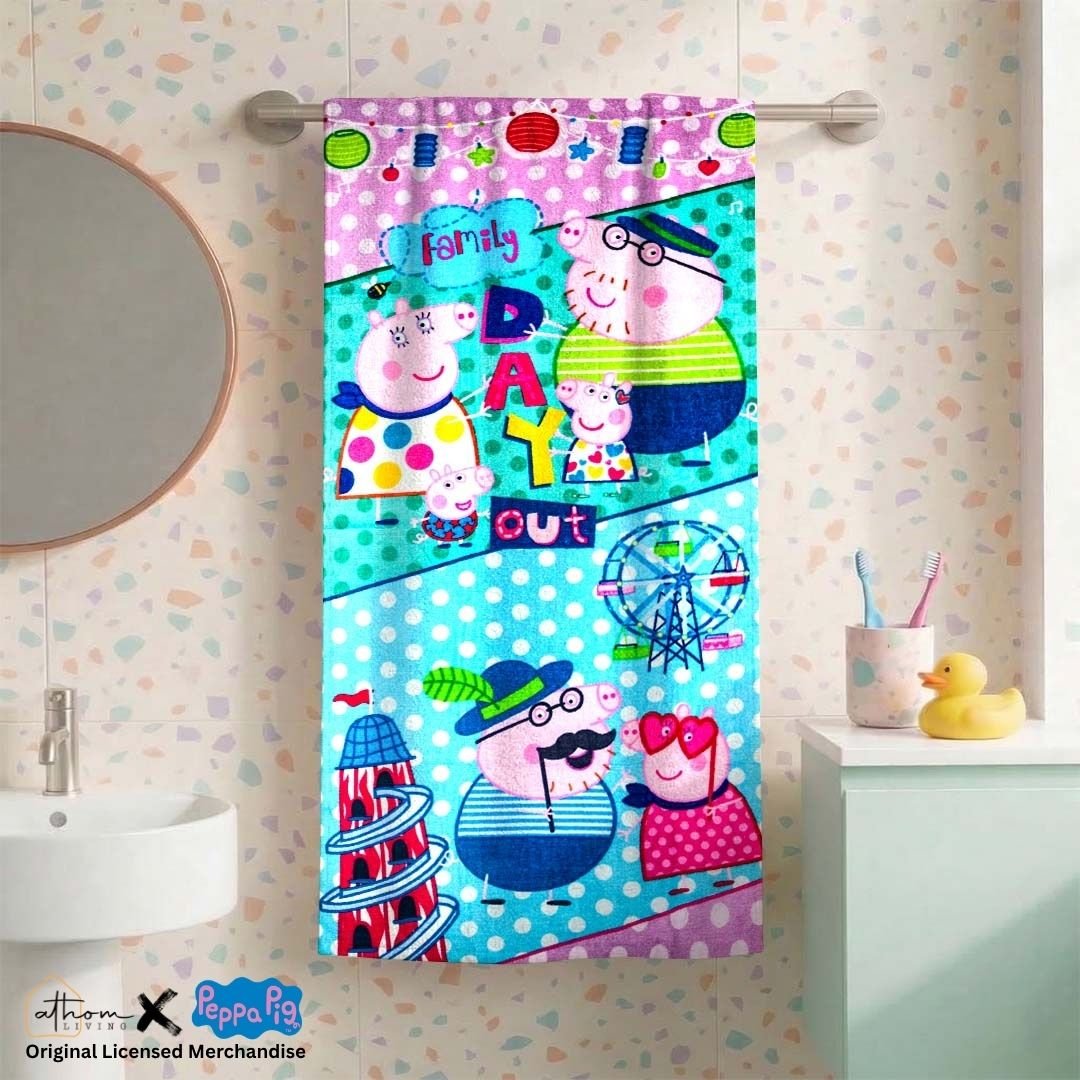 Peppa Pig Day Out Kids Cotton Bath Towel - Ultra Soft by Athom Living - Athom Living