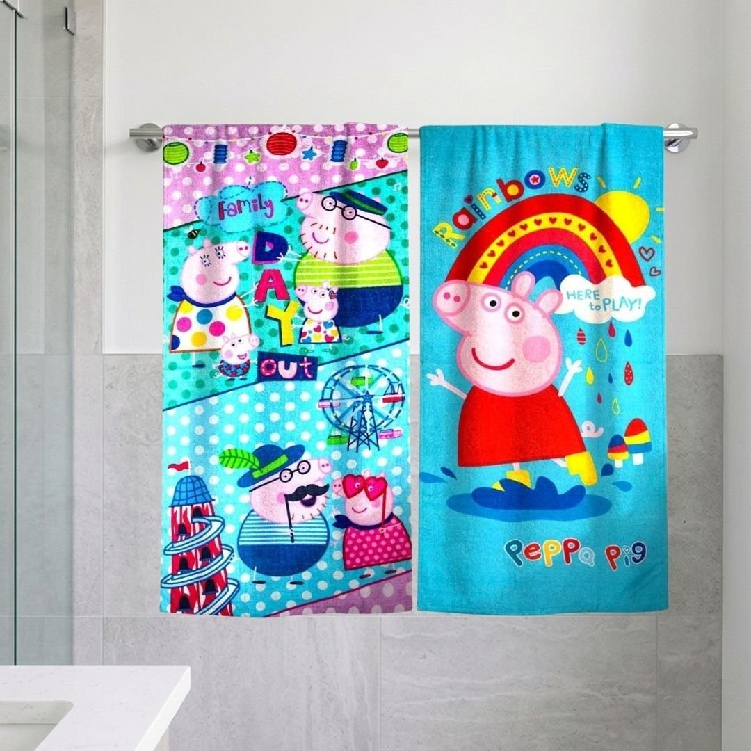Peppa Pig "Family Day Out" Kids Bath Towel Combo - Pack of 2 by Athom Living - Athom Living