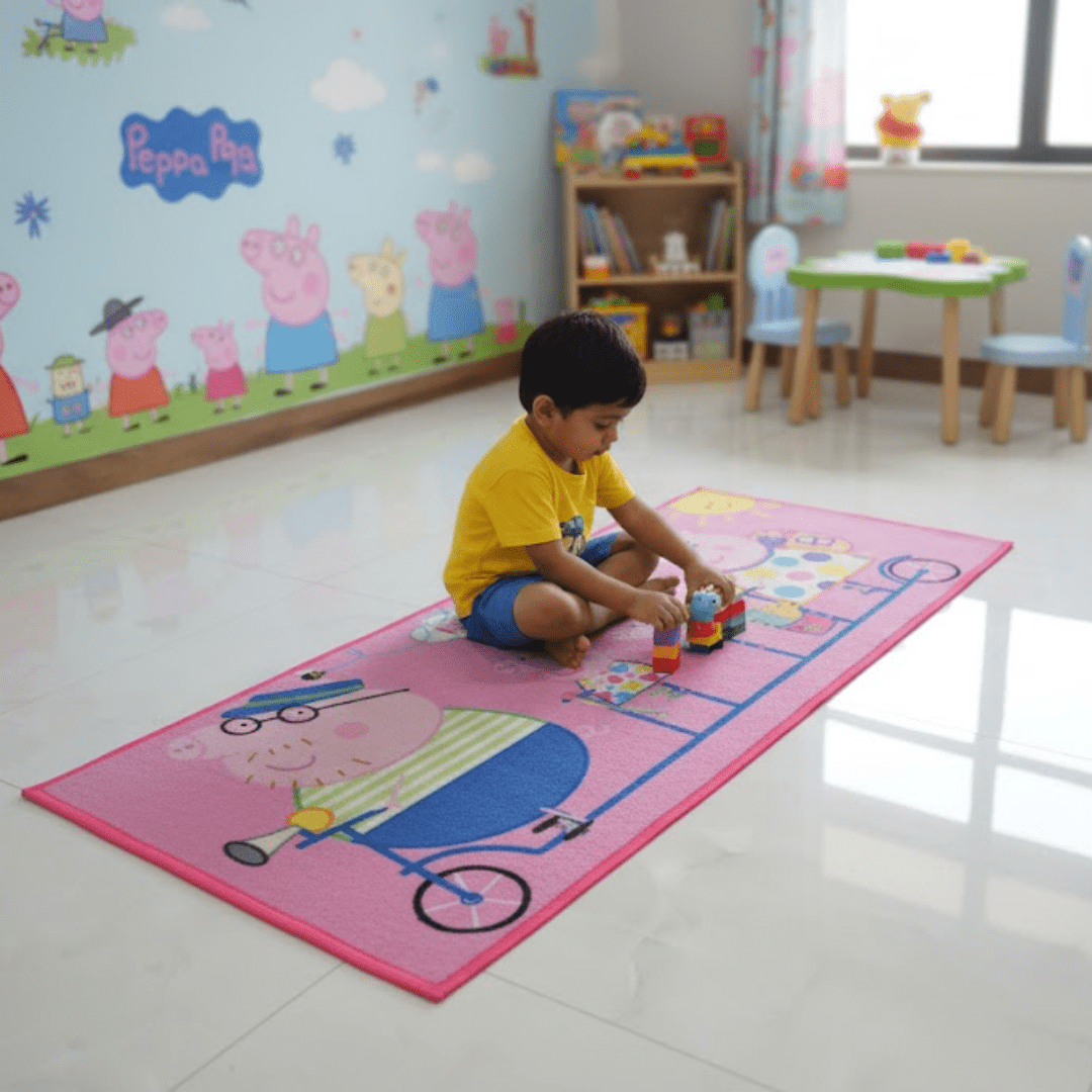 Peppa Pig Friday Funday Pink Printed Runner Carpet - Soft & Anti - Skid by Athom Living - Athom Living
