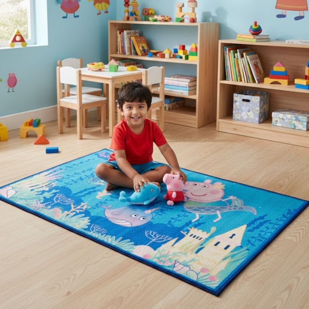 Peppa Pig Premium Blue Kids Carpet - Soft & Anti - Skid by Athom Living - Athom Living