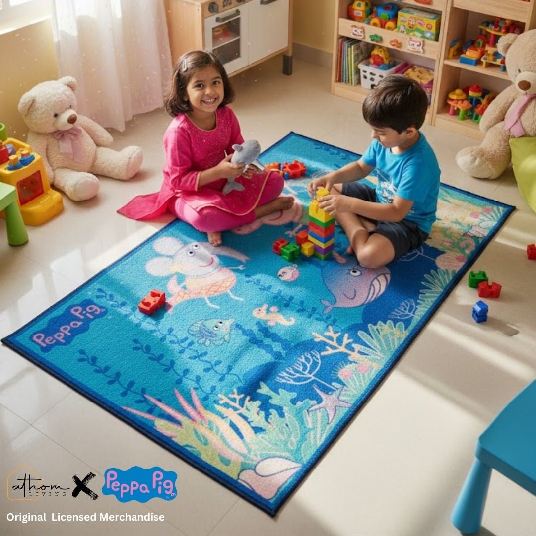Peppa Pig Premium Blue Kids Carpet - Soft & Anti - Skid by Athom Living - Athom Living