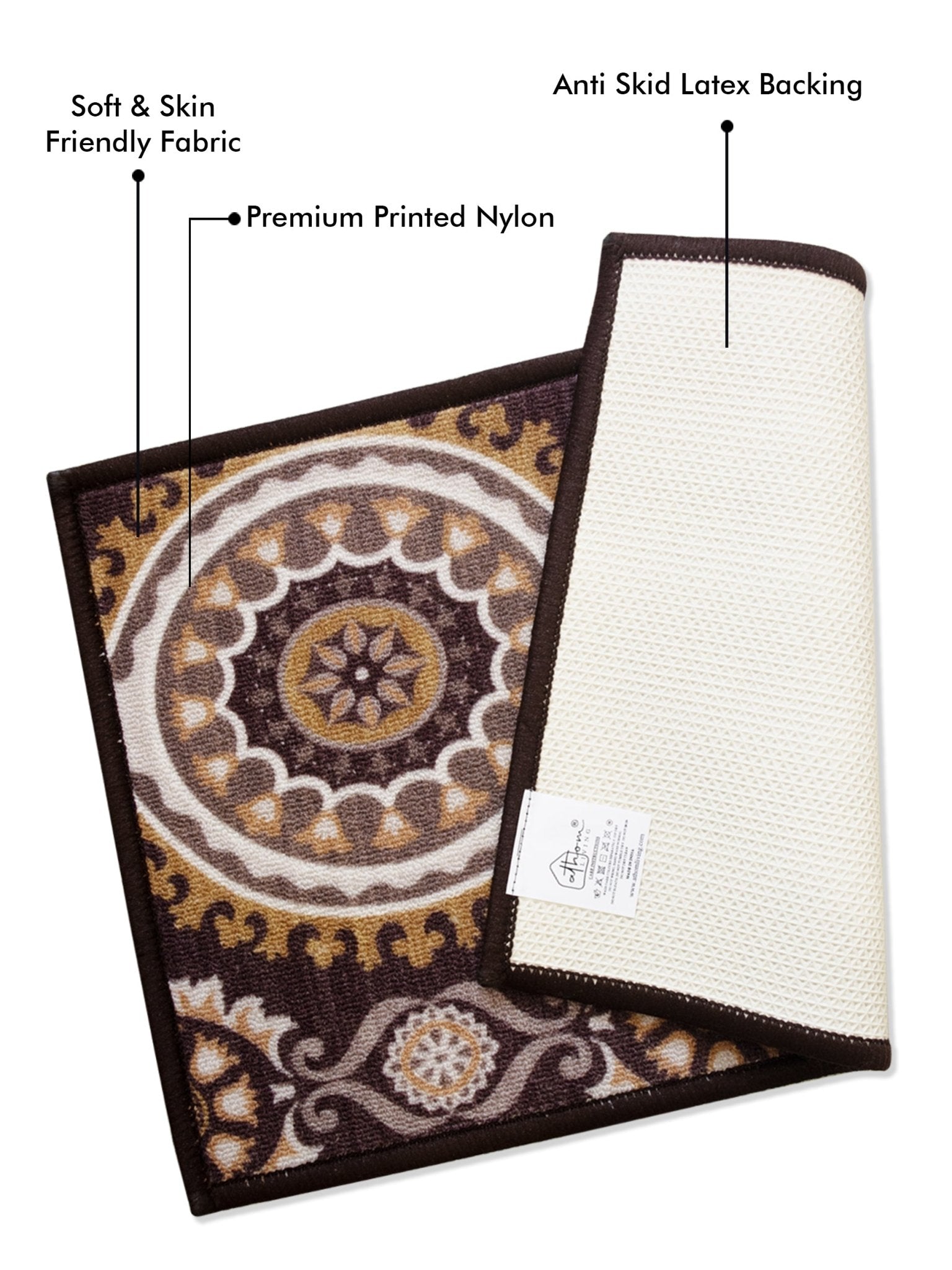 Persian Brown Premium Anti Slip Printed Door Mat Pack of 2 by Athom Living - Athom Living