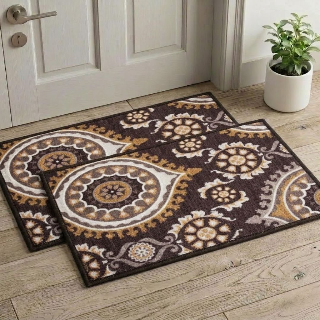 Persian Brown Premium Anti Slip Printed Door Mat Pack of 2 by Athom Living - Athom Living