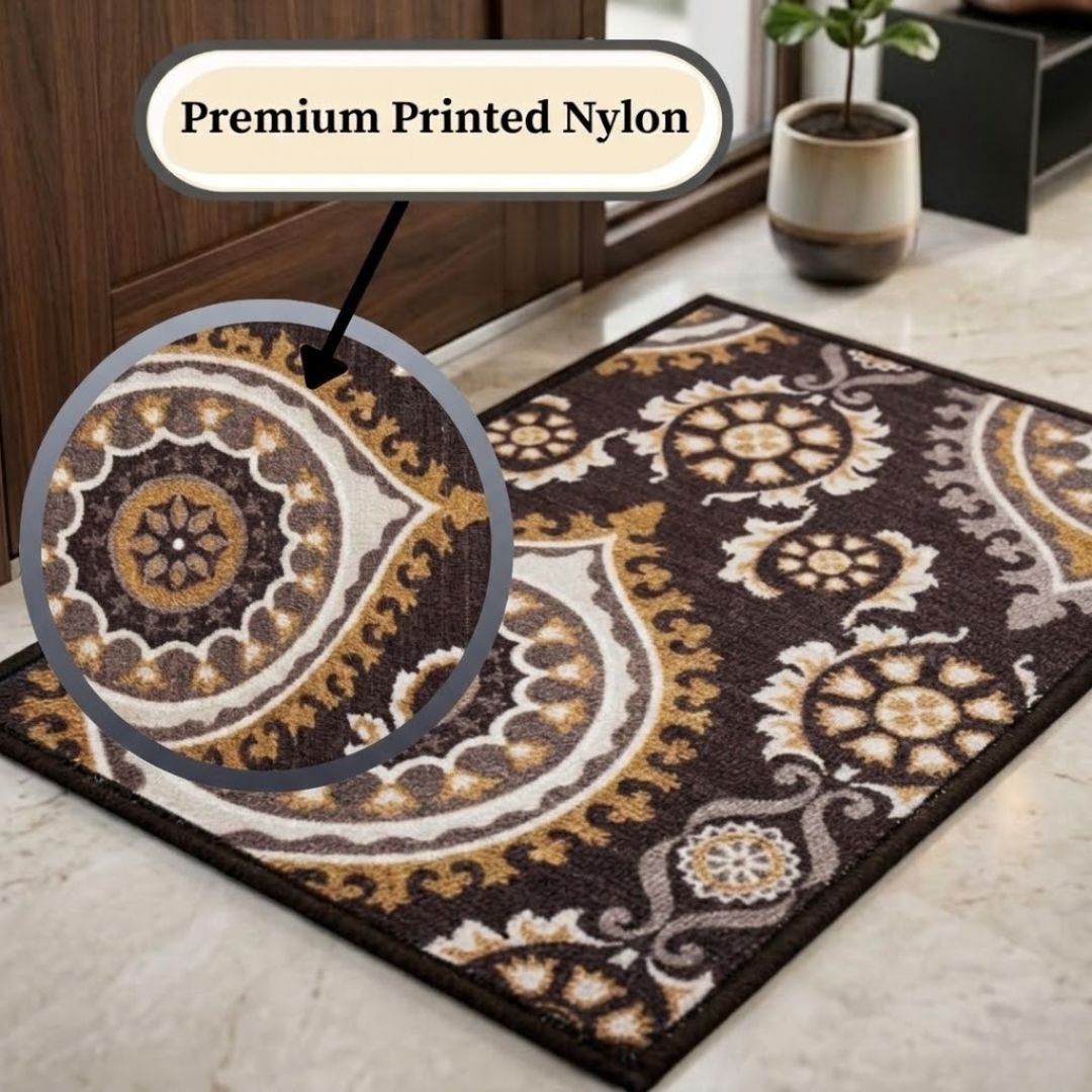 Persian Brown Premium Anti Slip Printed Door Mat Pack of 3 by Athom Living - Athom Living