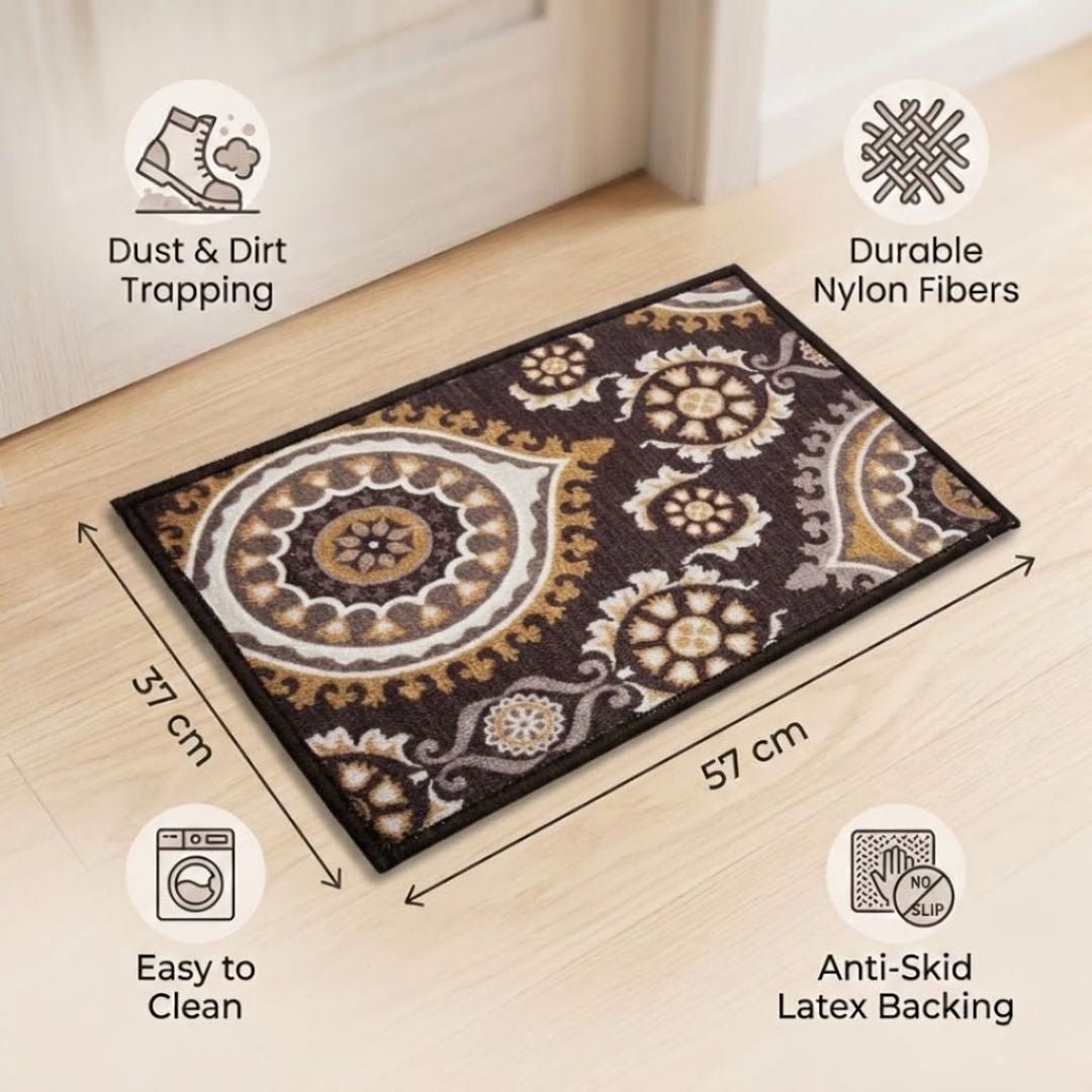 Persian Brown Premium Anti Slip Printed Door Mat Pack of 3 by Athom Living - Athom Living