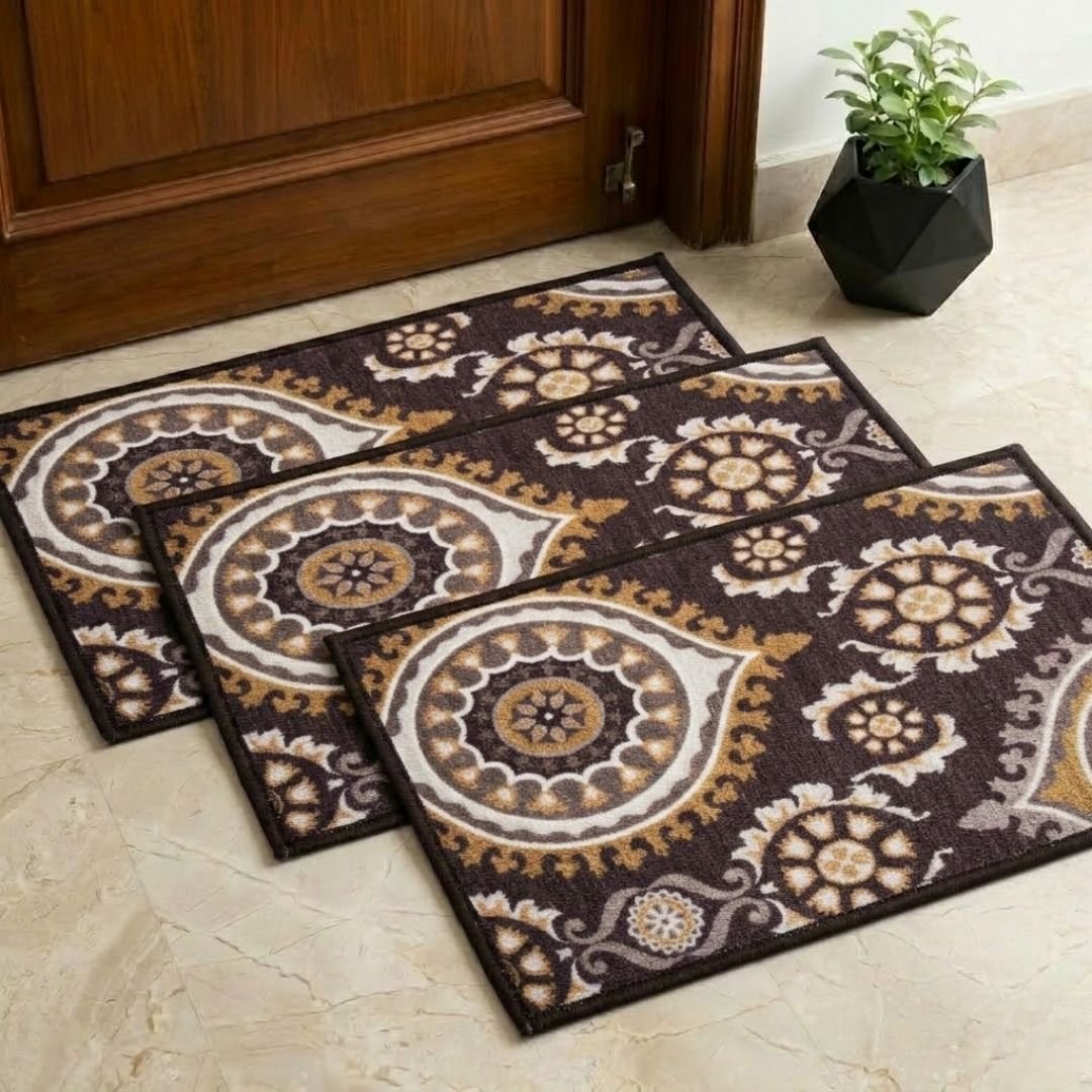 Persian Brown Premium Anti Slip Printed Door Mat Pack of 3 by Athom Living - Athom Living