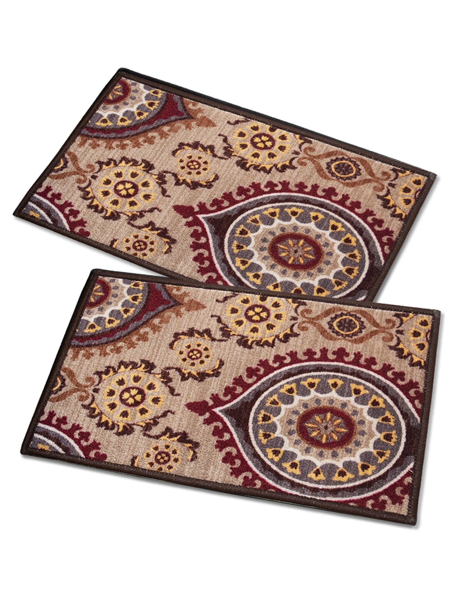 Persian Maroon Premium Anti Slip Printed Door Mat Pack of 2 by Athom Living - Athom Living