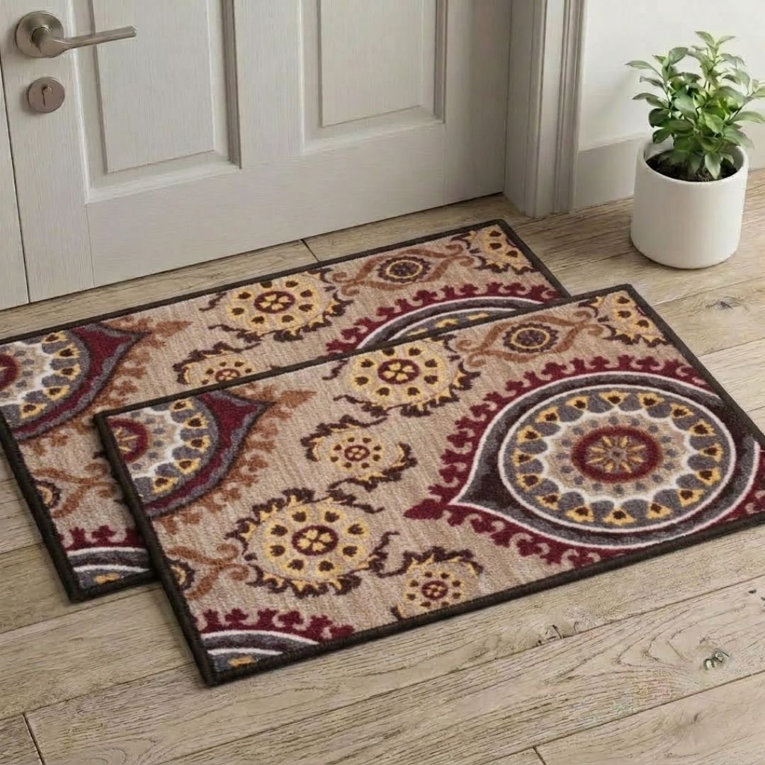 Persian Maroon Premium Anti Slip Printed Door Mat Pack of 2 by Athom Living - Athom Living