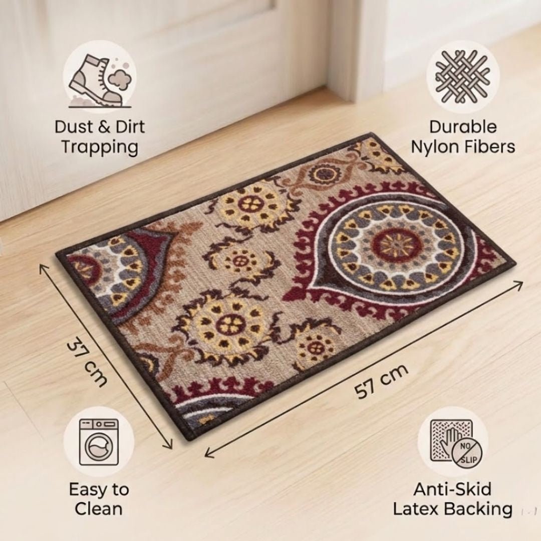 Persian Maroon Premium Anti Slip Printed Door Mat Pack of 3 by Athom Living - Athom Living
