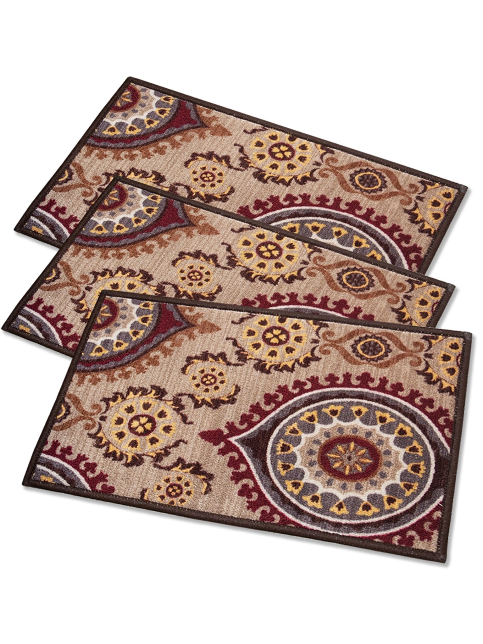Persian Maroon Premium Anti Slip Printed Door Mat Pack of 3 by Athom Living - Athom Living