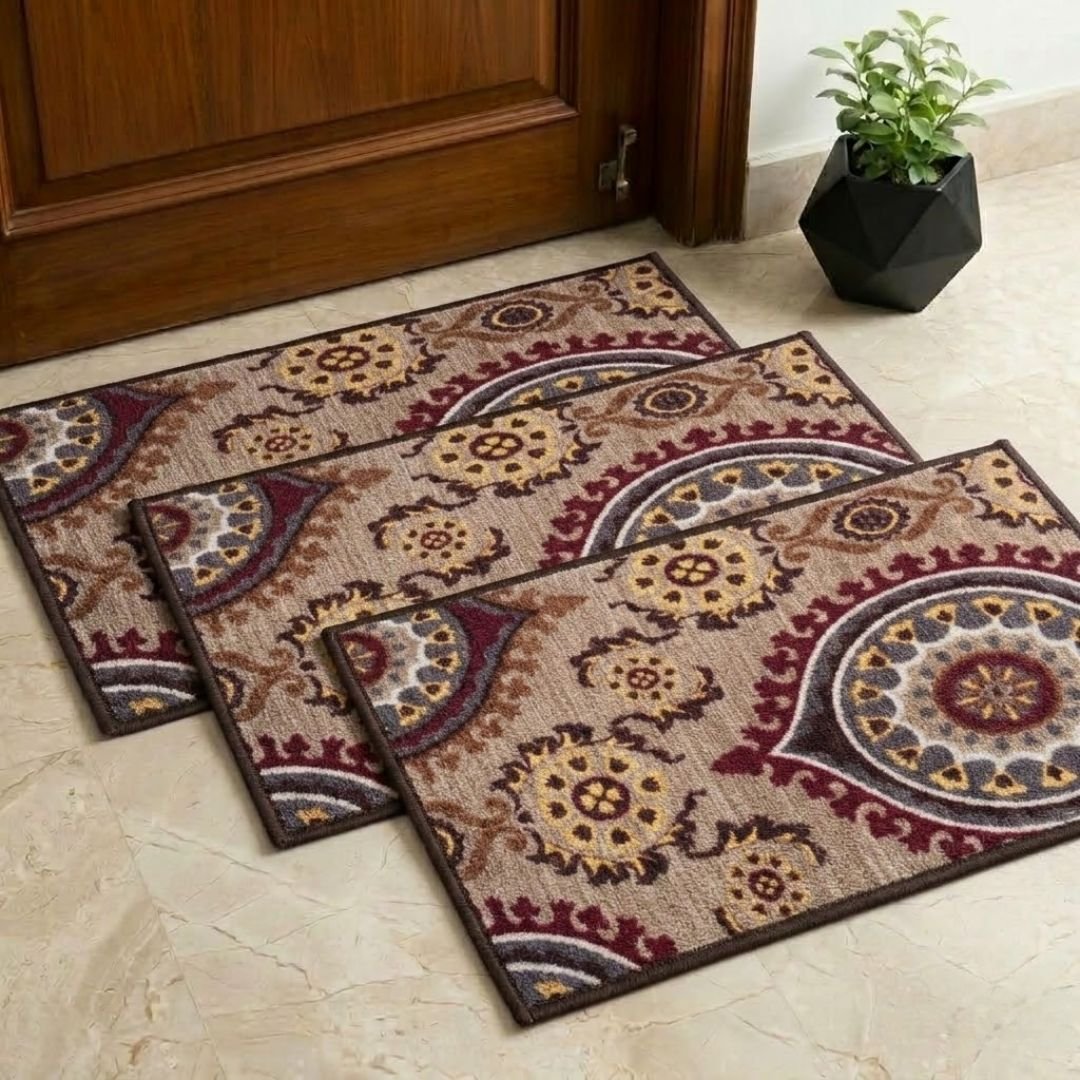 Persian Maroon Premium Anti Slip Printed Door Mat Pack of 3 by Athom Living - Athom Living