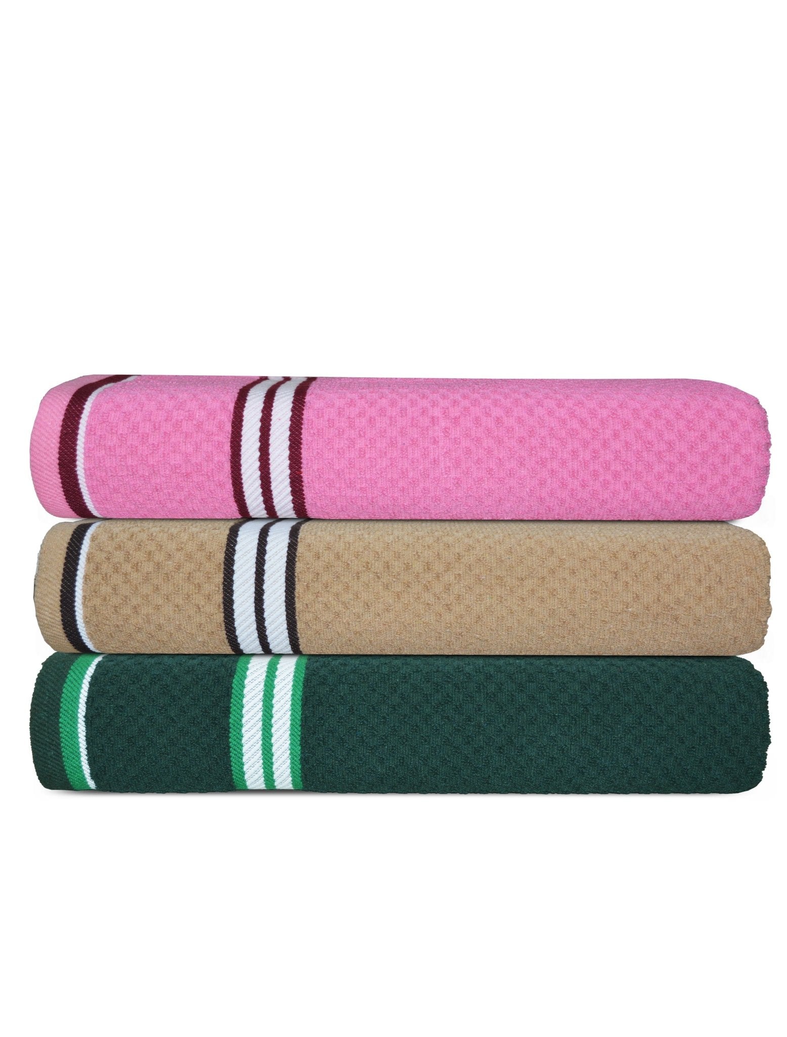 Pink Brown Green Popcorn Textured Solid Bath Towel (Pack of 3) by Athom Living - Athom Living