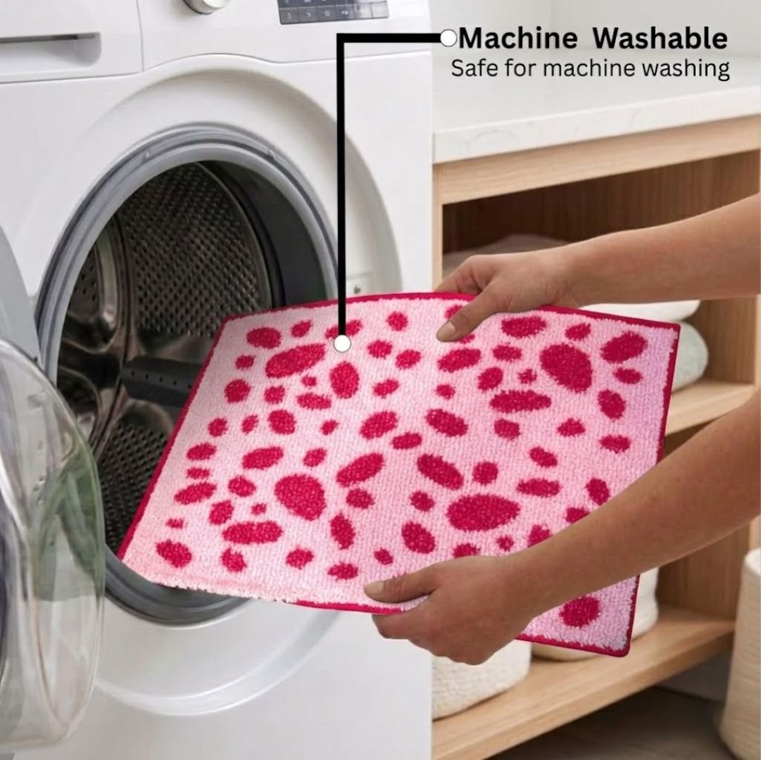 Pink Dotted Micro Designer Soft Anti Slip Bath Mat by Athom Living - Athom Living