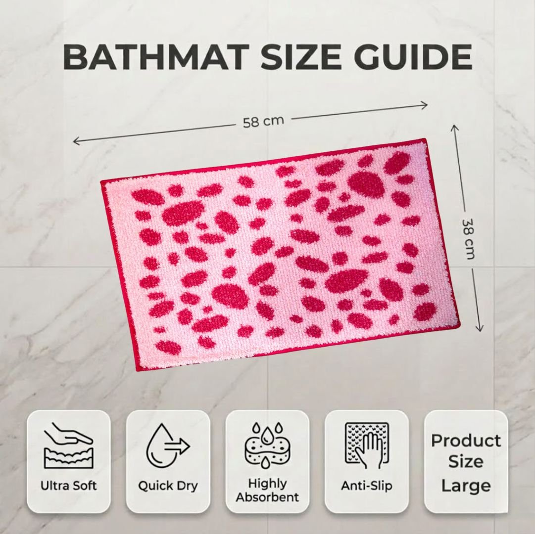 Pink Dotted Micro Designer Soft Anti Slip Bath Mat by Athom Living - Athom Living