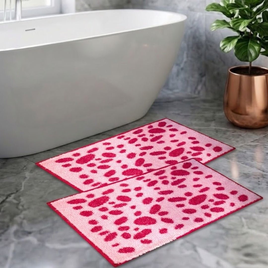 Pink Dotted Micro Designer Soft Anti Slip Bath Mat Set of 2 by Athom Living - Athom Living