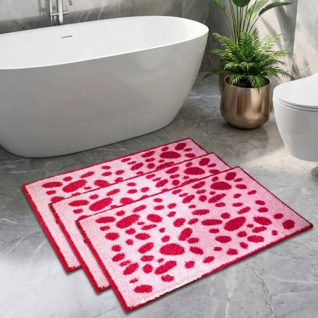 Pink Dotted Micro Designer Soft Anti Slip Bath Mat Set of 3 by Athom Living - Athom Living