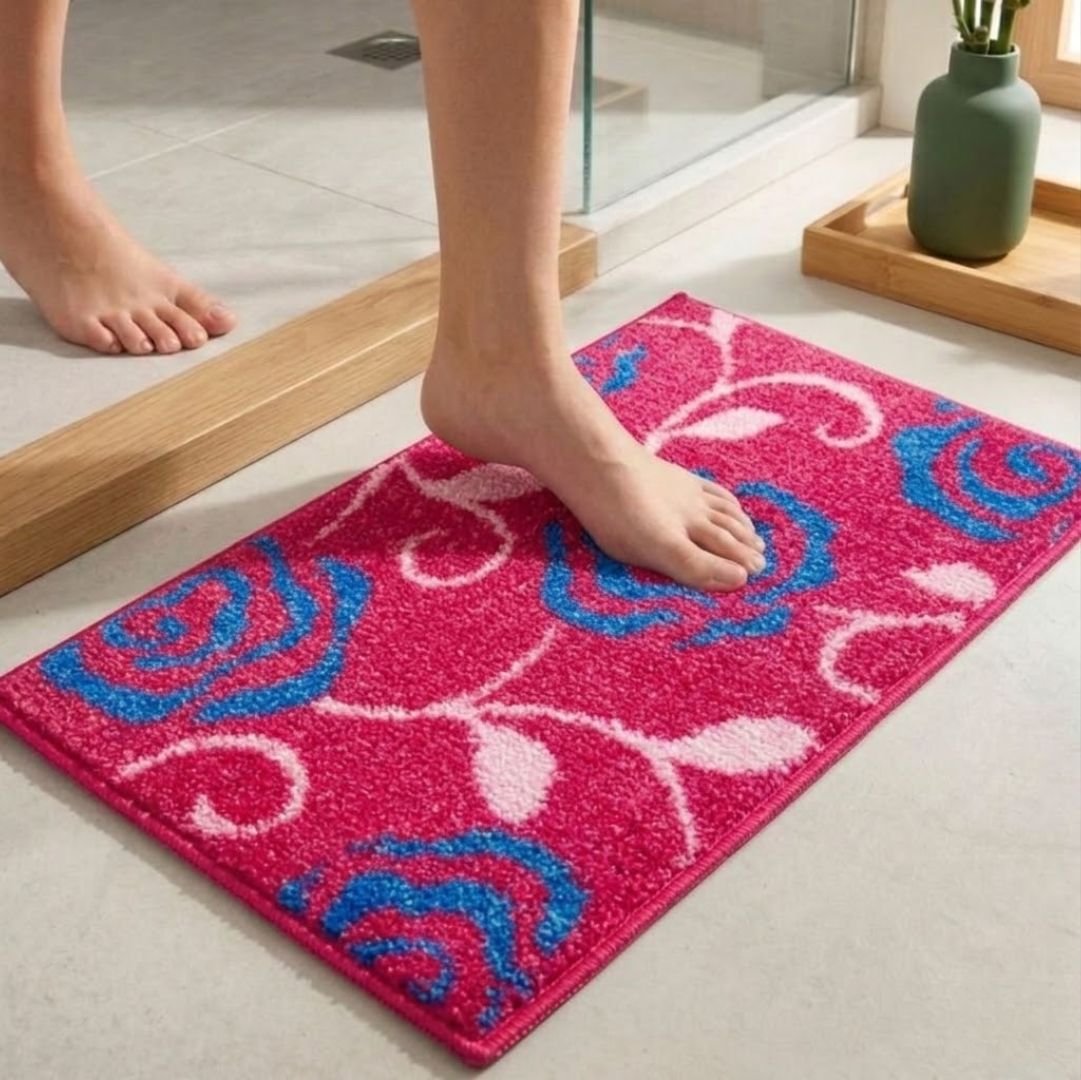 Pink Flower Soft Micro Anti - Slip Bath Mat by Athom Living - Athom Living