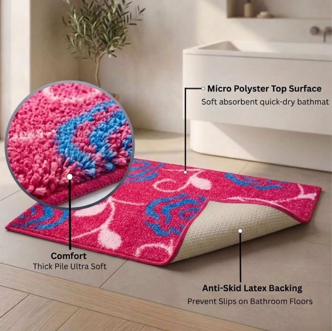 Pink Flower Soft Micro Anti - Slip Bath Mat by Athom Living - Athom Living