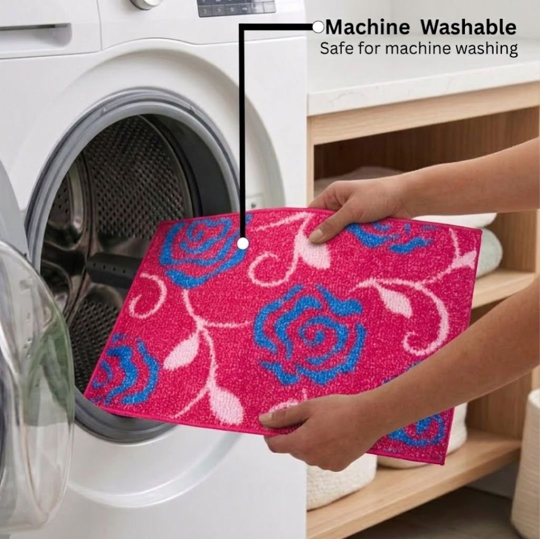 Pink Flower Soft Micro Anti - Slip Bath Mat Set of 2 by Athom Living - Athom Living