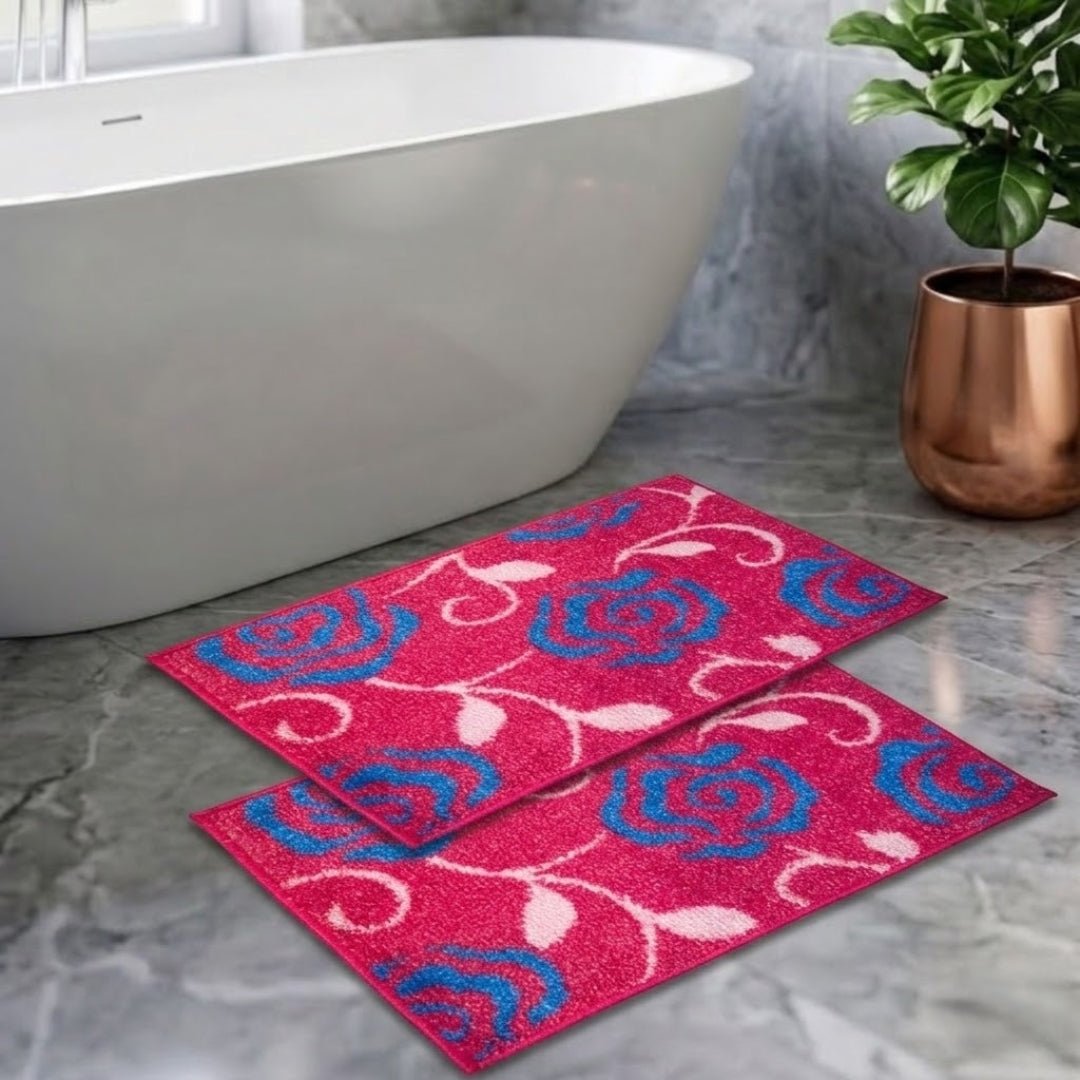 Pink Flower Soft Micro Anti - Slip Bath Mat Set of 2 by Athom Living - Athom Living