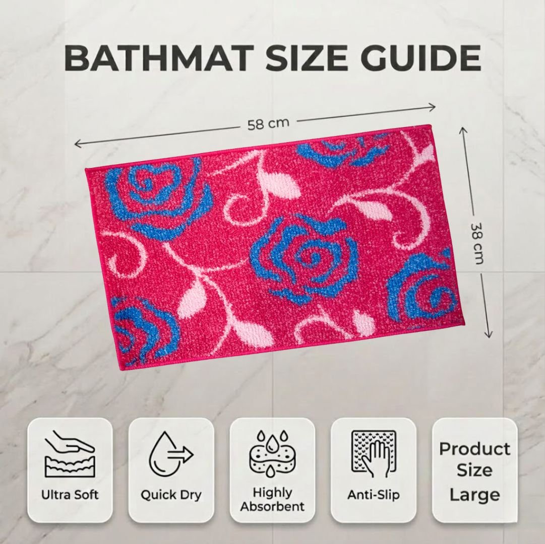 Pink Flower Soft Micro Anti - Slip Bath Mat Set of 3 by Athom Living - Athom Living