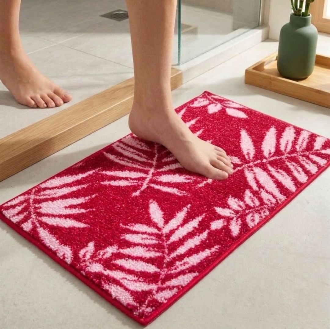 Pink Leaf Soft Micro Anti - Slip Bath Mat by Athom Living - Athom Living