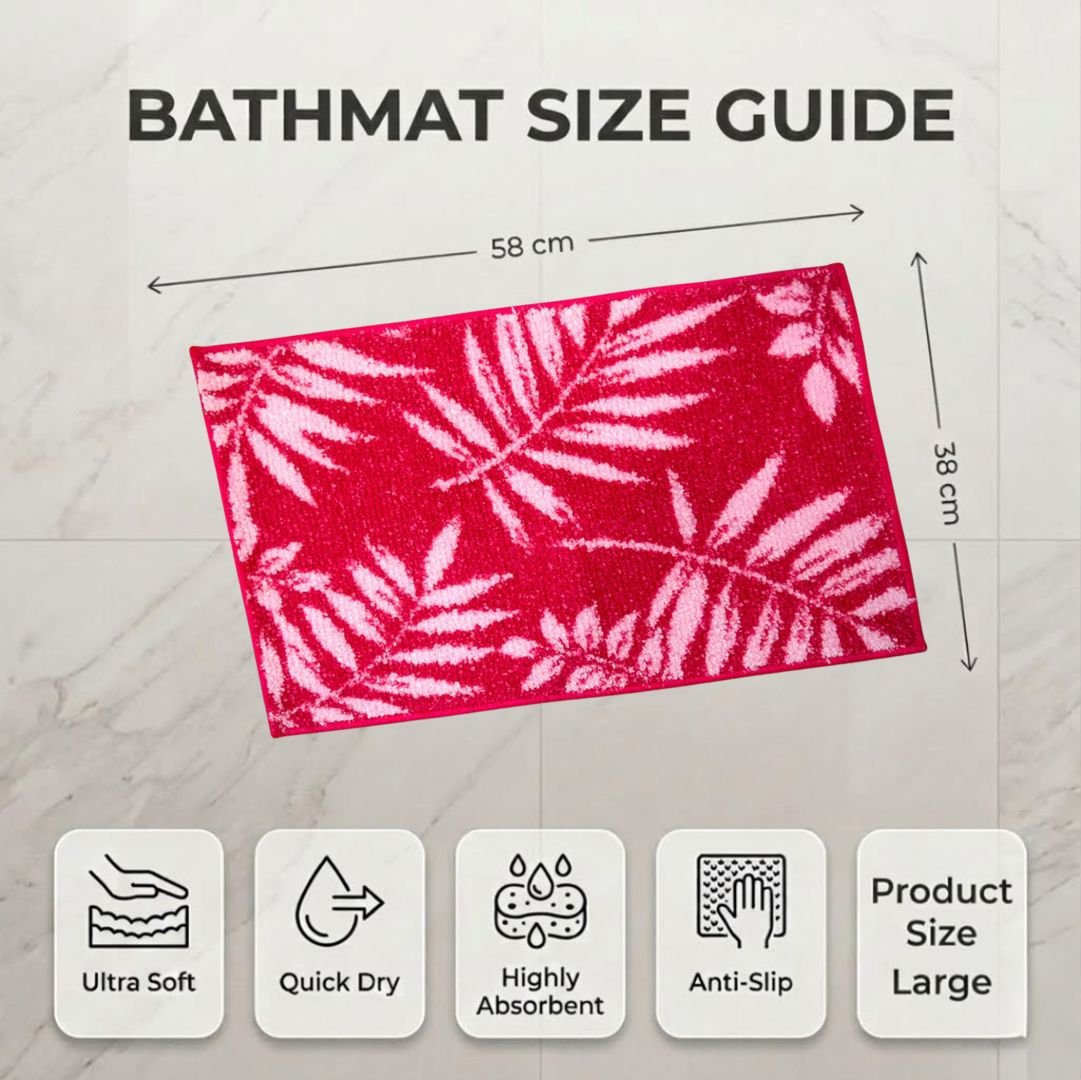 Pink Leaf Soft Micro Anti - Slip Bath Mat Set of 2 by Athom Living - Athom Living
