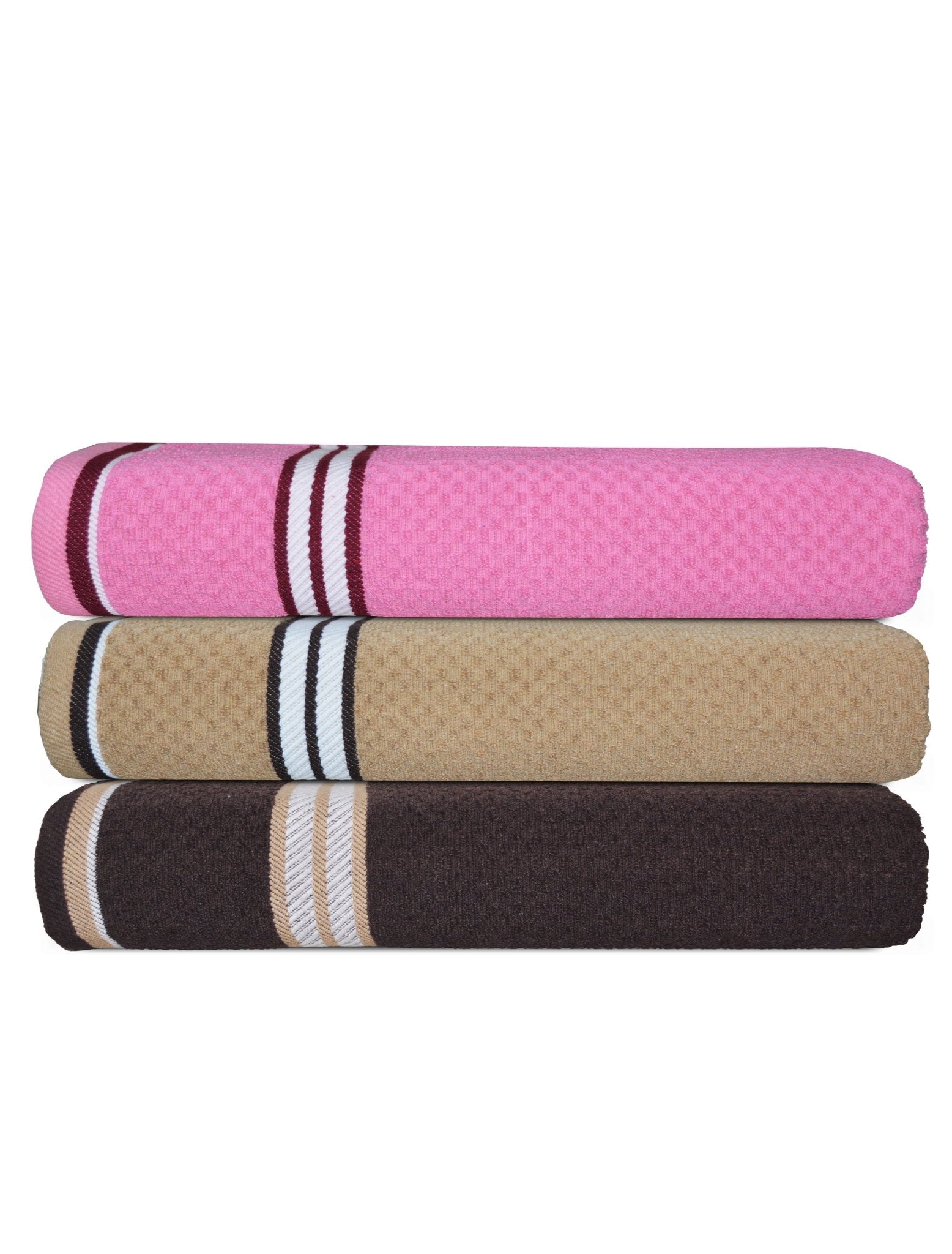 Pink Light Brown & Dark Brown Popcorn Textured Solid Bath Towel (Pack of 3) by Athom Living - Athom Living