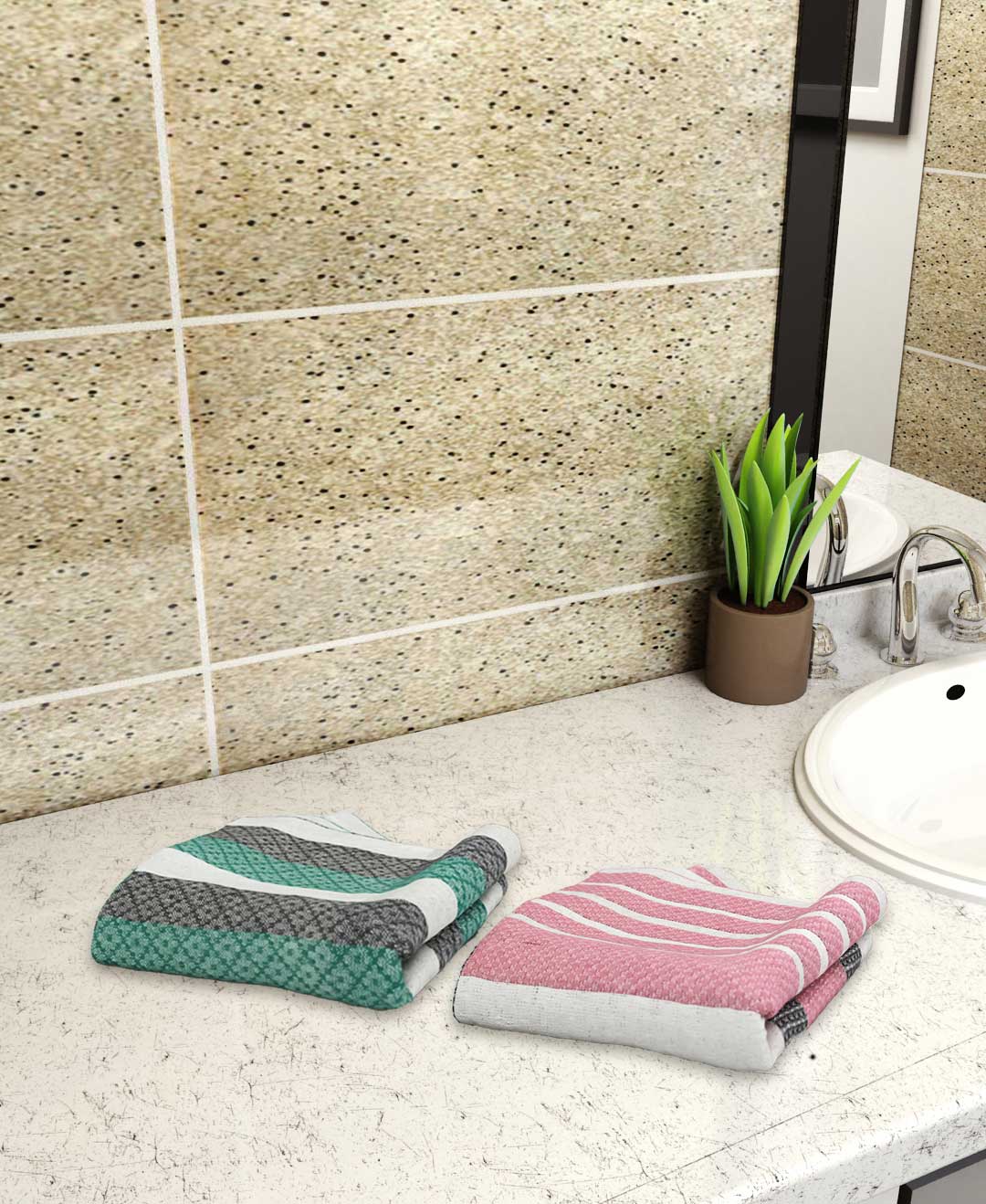 Pink & Mint Green Light Weight Premium Cotton Bath Towel (Pack of 2) by Athom Living - Athom Living