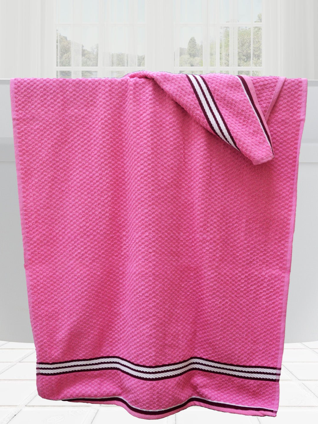 Pink Popcorn textured Solid Bath Towel by Athom Living - Athom Living