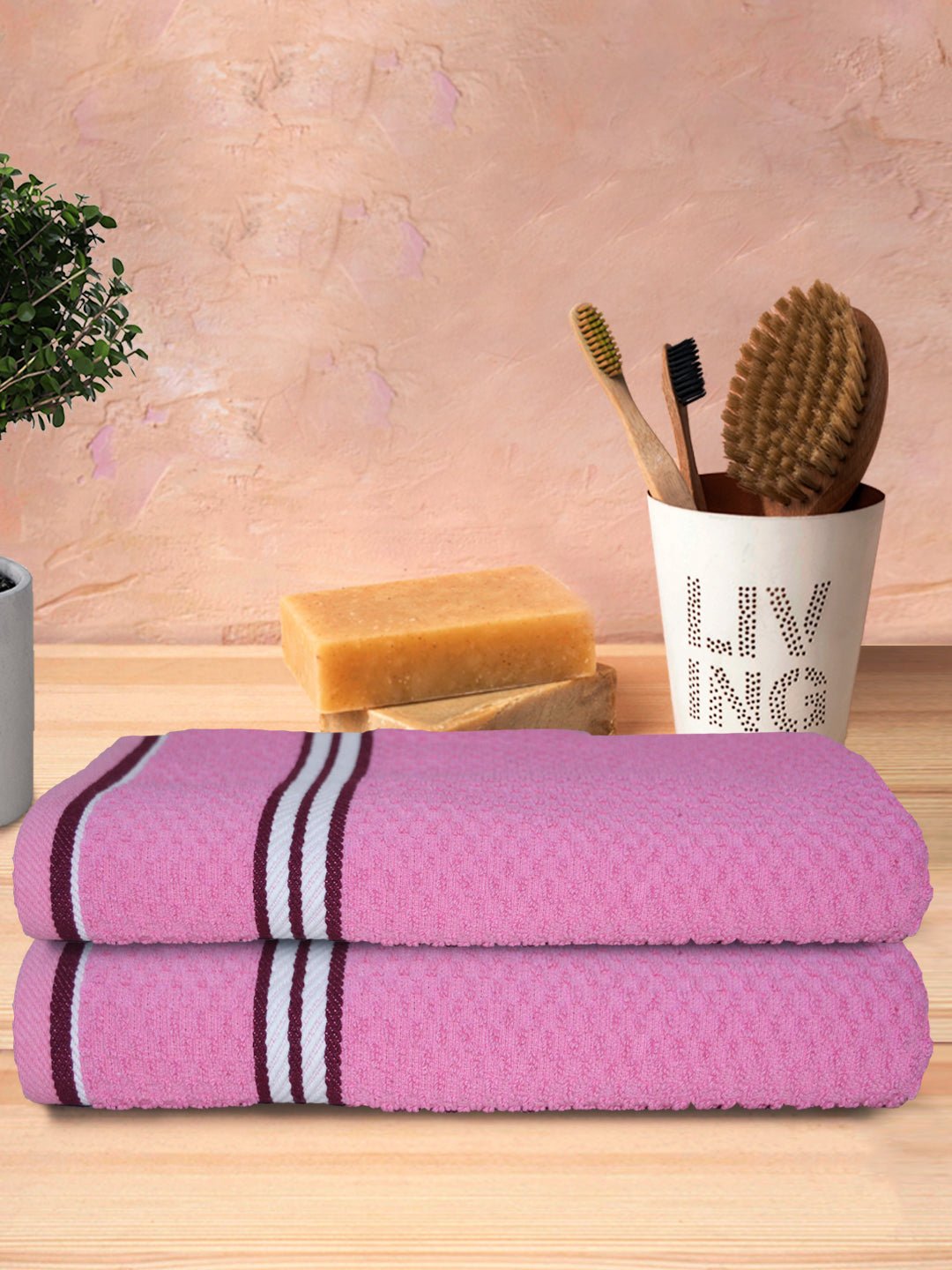 Pink Popcorn Textured Solid Bath Towel (Pack of 2) by Athom Living - Athom Living