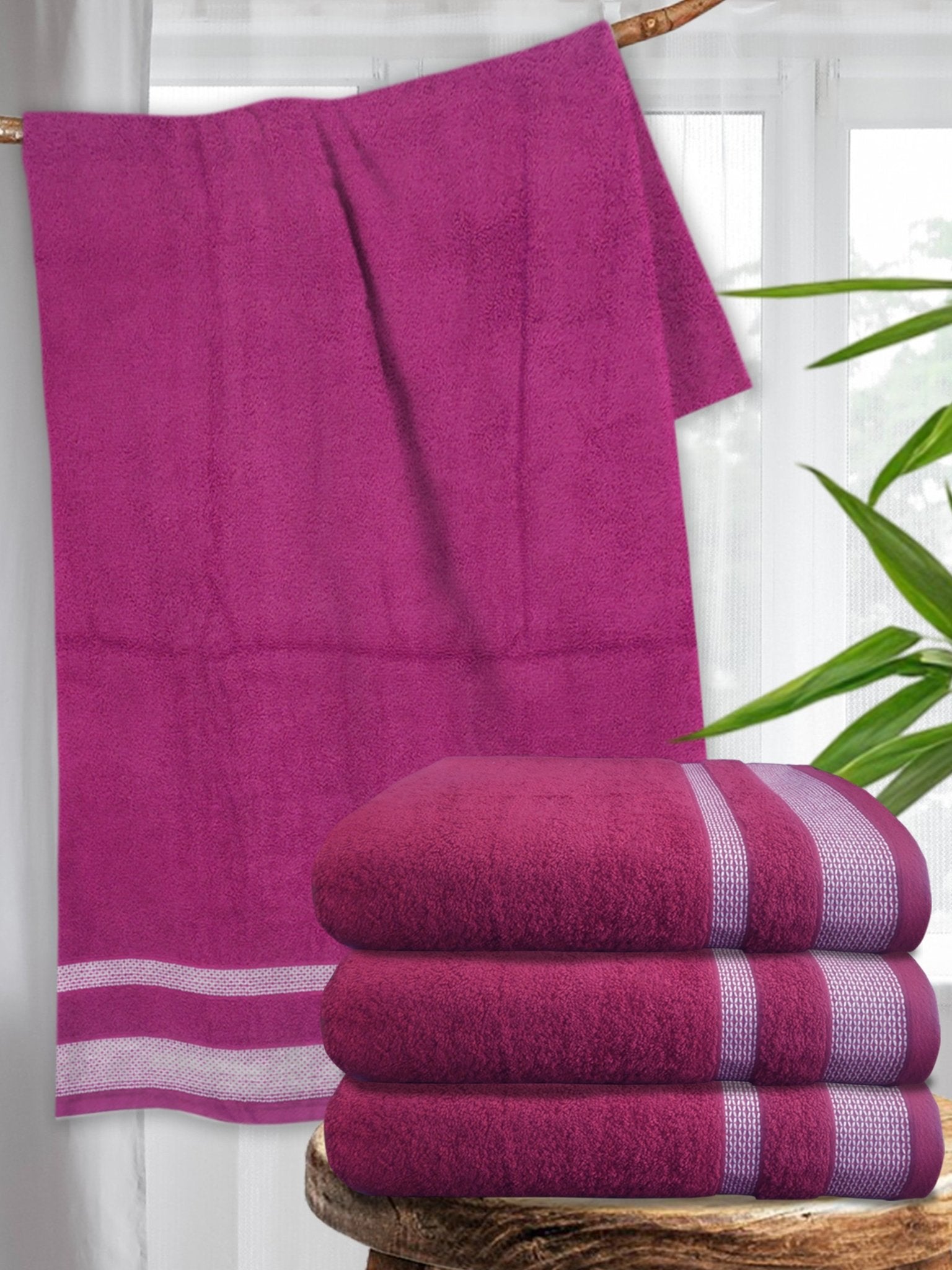 Pink Premium Cotton Bath Towel (Pack of 4) by Athom Living - Athom Living