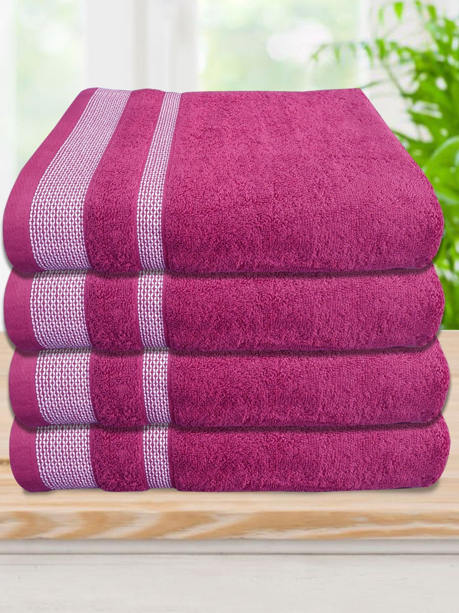 Pink Premium Cotton Bath Towel (Pack of 4) by Athom Living - Athom Living