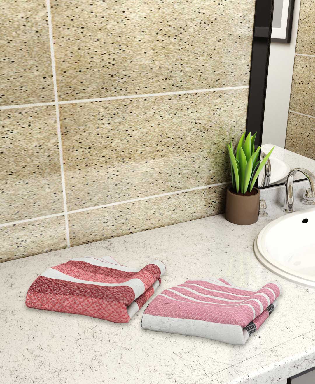 Pink & Rose Pink Light Weight Premium Cotton Bath Towel (Pack of 2) by Athom Living - Athom Living